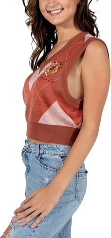 Harry Potter Embroidered Gold Hogwarts Crest Sleeves Diamond Plaid Women's Sweater Vest in Saudi Arabia