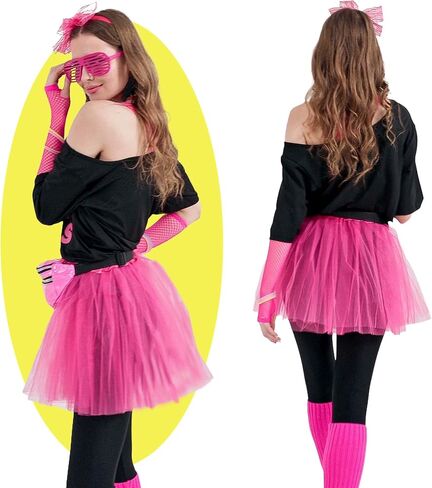 80s Costumes Women Accessories 80s Outfit for Women Costume Set T Shirt Leggings Tutu Skirt 80's Halloween Costumes in Saudi Arabia