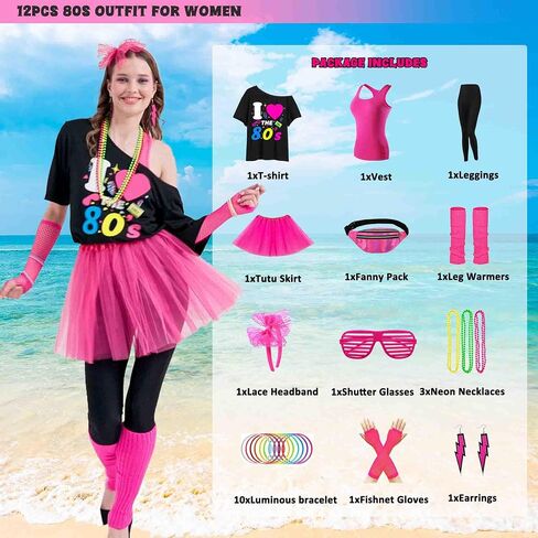 80s Costumes Women Accessories 80s Outfit for Women Costume Set T Shirt Leggings Tutu Skirt 80's Halloween Costumes in Saudi Arabia