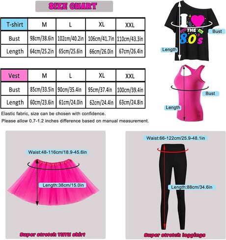 80s Costumes Women Accessories 80s Outfit for Women Costume Set T Shirt Leggings Tutu Skirt 80's Halloween Costumes in Saudi Arabia