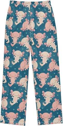 Pfrewn Boys Girls Pajama Pants Axolotl Kawaii Heart Casual Lounge PJ Bottoms with Pockets, XL in Kuwait