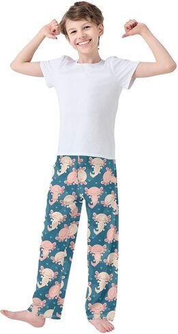 Pfrewn Boys Girls Pajama Pants Axolotl Kawaii Heart Casual Lounge PJ Bottoms with Pockets, XL in Kuwait