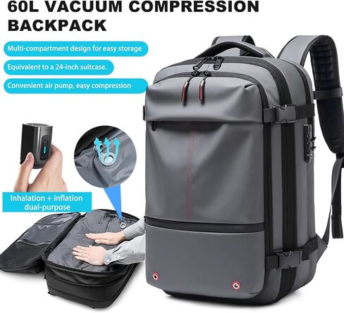 حقيبة ظهر Airback مع مضخة، حقيبة ظهر بتفريغ الهواء للسفر، حقيبة ظهر Airpack مع تعبئة ضغط الهواء (أسود) in Kuwait