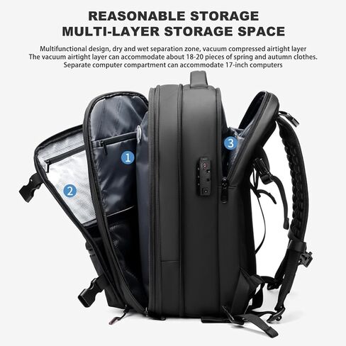 حقيبة ظهر Airback مع مضخة، حقيبة ظهر بتفريغ الهواء للسفر، حقيبة ظهر Airpack مع تعبئة ضغط الهواء (أسود) in Kuwait