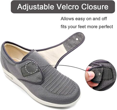 Women's Diabetic Elderly Shoes Mesh Breathable Walking Sneakers Lightweight Adjustable Easy On and Off Strap Summer Slippers for Swollen Feet in Kuwait