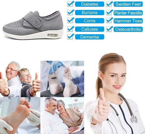 Women's Diabetic Elderly Shoes Mesh Breathable Walking Sneakers Lightweight Adjustable Easy On and Off Strap Summer Slippers for Swollen Feet in Kuwait