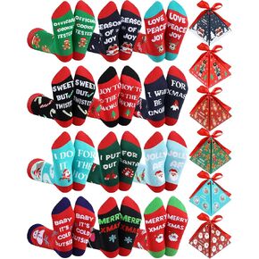 12 Pairs Christmas Socks Bulk in Gift Box for Men Women Novelty Christmas Crew Socks Holiday Stocking Stuffers Funny Xmas Gift Advent Calendar 2024
