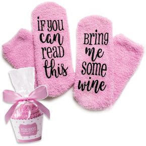cinch! Funny Wine Socks in Cupcake Packaging - If You Can Read This Bring Me Wine Socks for Women - Cozy Fuzzy No Slip Wine Lover Gifts - Ideal Birthday, Bridal, or Housewarming Gift - 5x3.5x3.5-Inch