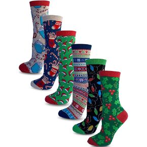 Kalon 6 Pack Women's Christmas Crew Socks Fun & Cute Holiday Gift Set