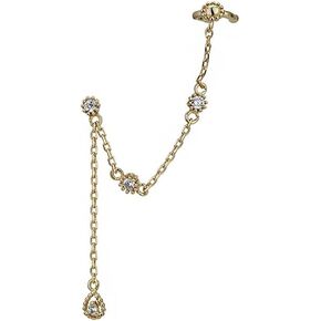Vanbelle Gold-Plated Brass Stud & Ear Cuff Earrings with Dangling Chain and studded with White CZ stone for Women