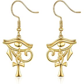 TANGPOET Eye of Horus with Ankh Cross Earrings for Women 925 Sterling Silver Hypoallergenic Dangle Drop Earrings Egyptian Protection Jewelry Valentines Mothers Day Christmas Gift for Her