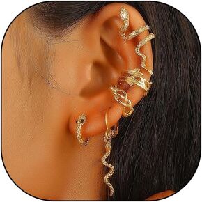 14k Gold Snake Ear Cuffs Earrings Set for Women Non Piercing Cartilage Ear Clip Earrings Dainty Twisting Serpent Earrings Jewelry Gifts