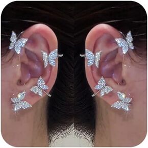 Butterfly Ear Cuff Earrings Sparkly Butterfly Ear Wrap Clip On Earrings Fairy Right Left Ear Cuffs Non Piercing