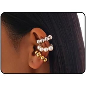 3-4pcs Chunky Ear Cuffs Set for Women,Trendy Non Piercing Hoop Clip-On Earring Set Punk Hoop Pearl Ear Cuff Fashion Minimalist Trendy Earrings Jewelry