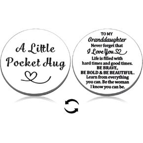 Granddaughter Gifts Christmas Gifts for Kids, Stocking Stuffers for Granddaughter Gifts from Grandma, Teen Girls Gifts, To My Granddaughter Pocket Hug Token, Inspirational Birthday Gifts Cute Keychain