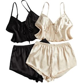 Verdusa Women's 2 Sets Sleepwear Lettuce Trim Cami Top and Shorts Pajama Set