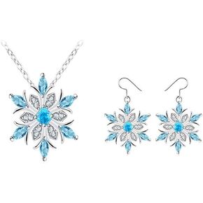 RTY Blue Crystal Snowflake Necklace Earrings Set for Women Sparkling Snow Flower Necklace Snowflake Drop Dangle Earrings Fashion Winter Jewelry