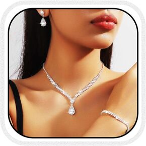 GORAIS Prom Wedding Jewelry Sets Rhinestone Bridal Necklace Earrings Bracelet Set Crystal Costume Jewelry for Brides