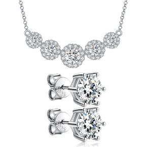 Diamond Smile Pendant Necklace (2.6 Carat) Moissanite Stud Earrings 0.8 CTW (0.4 Ct Each) Jewelry Gift Set