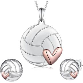 Volleyball Necklace and Volleyball Earrings 925 Sterling Silver Volleyball Jewelry Set Gifts for Women Volleyball Lovers