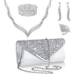 Women Clutch Purse Jewelry Set, Necklace And Earring Sets for Women Including Bracelet Ring Clutch Bag, Elegant Jewelry Set for Evening Wedding Party