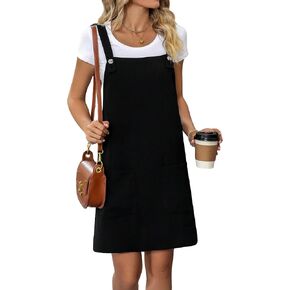 Floerns Women's Solid Dual Pocket Overall Sleeveless Pinafore Dress Without Tee