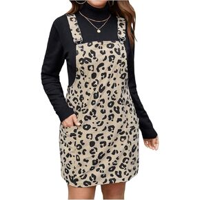 MakeMeChic Women's Plus Size Leopard Print Pinafore Overall Dress Adjustable Strap Suspender Skirt