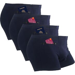 LUEXBOX Pocket Underwear for Men with Secret Hidden Pocket, Travel Boxer Briefs, 4 Packs (Dark Blue)