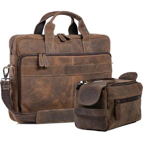 Leather briefcase 18 Inch Laptop Messenger Bags for Men and Women and Leather Unisex Toiletry Bag Travel Dopp Kit