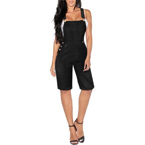 Hybrid & Company Womens Leisure Adjustable Straps Stretch Bermuda Denim jumpsuits Overalls