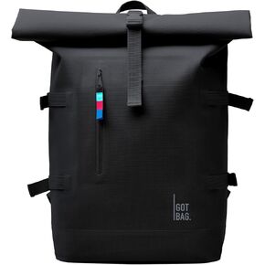 GOT BAG - ROLLTOP Backpack, Hiking & Travel with a 15" Laptop Sleeve, Eco-Conscious Bag Made of Recycled Ocean Impact Plastic™ (Black Color)