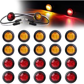 20 Pcs 3/4 Inch Mini Round Amber Button Side Marker Lights 3 LED with Connector Plugs for Trailer Truck Lorry SUV ATV RV Bus Clearance Signal Lamps 12V DC