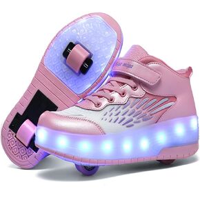 Kids Roller Shoes - Upgraded High-top Sneakers 2 Wheels 16 LED Colorful Model Rechargeable Boys Girls Sneaker Retractable Skateboarding Shoes for Beginner Party Birthday Christmas Best Gift