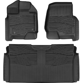 Floor Mats for 2015-2025 Ford F150 SuperCrew Cab Including 22-24 Lightning w/o Fold Flat Storage |Custom Fit| Front & Rear | Front Bucket | All-Weather Car Liners for Trucks
