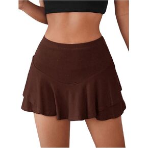 WDIRARA Women's Petite High Waist Ruffle Hem Skort Stretch Casual Skirt Shorts