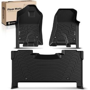 YHTAUTO Floor Mats Fit 2019-2024 Ram 1500 Crew Cab (w/Rear Under-Seat Factory Storage Bucket Seat), TPE All Weather Car Mats Waterproof Anti-Slip Odorless Floor Liner, Front & 2nd Row Liner