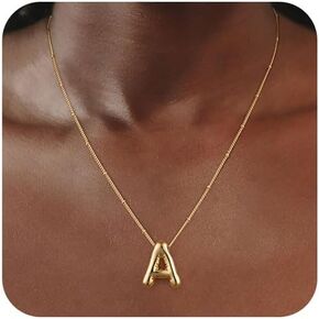 Silver Bubble Letter Necklace for Women, Sterling Silver/14K Gold Balloon Initial A-Z Pendant Necklace Trendy Dainty Satellite Bead Chain Necklace Personalized Custom Jewelry Gifts for Women