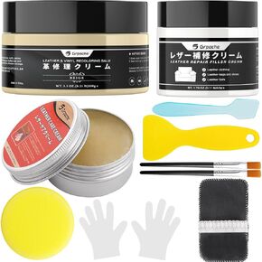 Leather Recoloring Balm Beige, Mink Oil Leather Conditioner & Leather Filler Cream, Leather Repair Kit for Furniture,Vinyl Repair Kit Restore Couches, Car Seats, Purse, Scratch, Peeling, Burn Holes