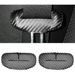 Car Seat Belt Buckle Cover Carbon Fiber Leather Seat Belt Silencer Clip Protector Seatbelt Silencer Decoration Accessories Style A for Most Vehicles 2PCS Black with Black Stitches
