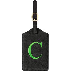 Initial Luggage Tag, Leather Luggage Tag withEmbroidered Initial, Travel Accessories, Travel Tag for Suitcases, Backpacks, Handbags and Luggage Identification (Ocean Blue+Gold, M)
