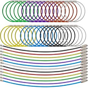 Mziart 35 Pack Stainless Steel Wire Keychain Cable 6 Inch Extendable Wire Ring Luggage Tags Loops Holder, Metal Key Rings Key Chain Keyrings Key Tags Keepers, Multicolor