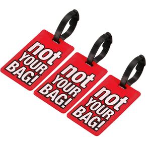 MECCANIXITY Luggage Tag, PVC Identifier Card Holder Label, Not Your Bag Pattern Travel Bag Tag with Adjustable Strap for Baggage Suitcase, Purple 3 Pack