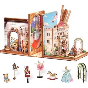 Cutefun DIY Book Nook Gift Kit for Adults Teens Boys, DIY Miniature House Kit Bookshelf Decor Booknook Detective Dollhouse, 3D Wooden Puzzles Model Build with LED Light (Train Mystery Case)
