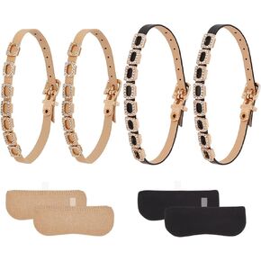 PH PandaHall 2 Pairs Leather High Heels Shoe Straps with Heel Cushion Inserts, Ajustable Replacement Ankle Strap Shoelace Bands Anti-Loose Straps for Heels Boat Shoes High Heeled Shoes, Black/Khaki