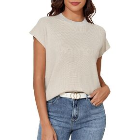 kayamiya Women's Crew Neck Summer Sweater Tank Tops Cap Sleeve Knit Tops Casual Tank Tops Loose Fit