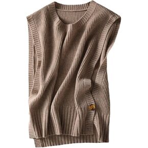 Wowcarbazole Women's Sweater Vest Casual Round Neck Sleeveless Pullover Knit High Low Hem Side Button Ribbed Vest Top