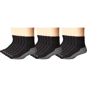 Dickies Men's 6 Pack Dri-Tech Comfort Quarter Socks, Black, 18 Pair