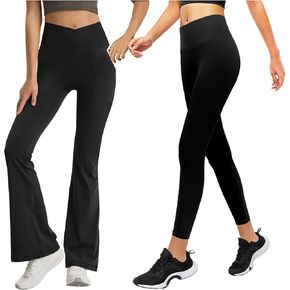 Bundle of Girls Cross Flare Pants with Pockets Size 6-7 Years Old Black High Waisted Leggings Child Workout Running Activewear