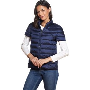 Martha Stewart Womens Puffy Down Vest - Lightweight Casual Short Sleeve Vest Jacket, Quilted Outerwear with Pockets, Navy Blue - 2X-Large