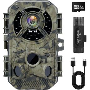 2.7K HD Trail Cameras with Night Vision Motion Activated Waterproof IP66 No Glow Infrared LED for Outdoor Wildlife Monitoring,Hunting Cam Game Cameras with Free 32G Micro Card and Card Reader